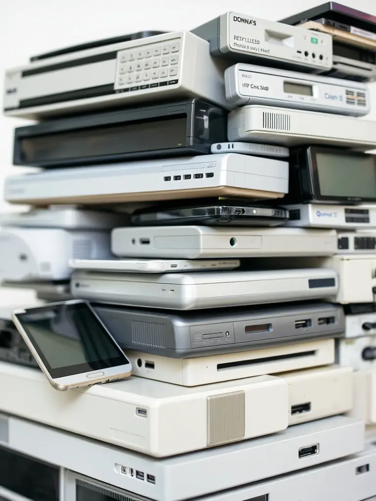 An image of various types of cell phones and tablets being sorted for recycling at the multi-metalrecycling facility.