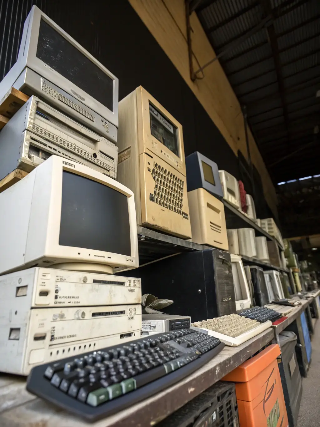 A photo of a collection of old televisions and monitors being prepared for dismantling and recycling at multi-metalrecycling.